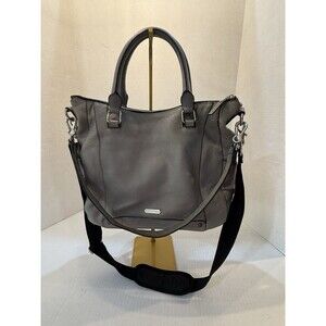 Vince Camuto Grey Leather Large Satchel Handbag Detachable Crossbody Strap